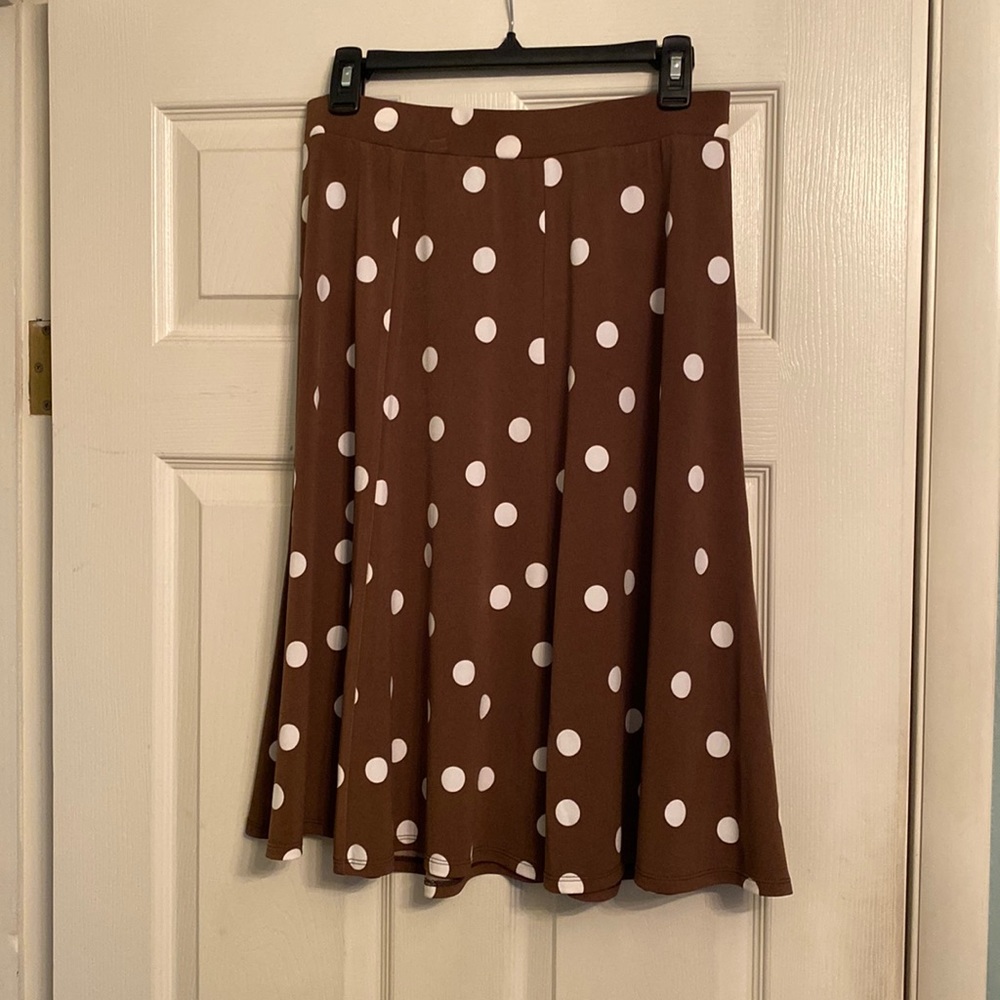 Susan Graver liquid knit -size S, brown with white polka dots. Skirt